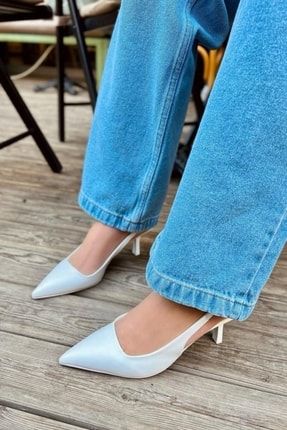 Pinta Beyaz Deri Kadın Topuklu Ayakkabı PİNTA