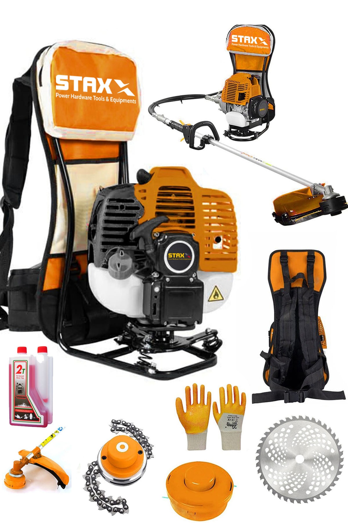 STAXX POWER Turbo Çelik Krank 7.9hp 63 cc Benzinli Sırt Tipi Tırpan Çayır Ot Biçme Makinesi +canavar Başlık +yağ