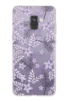 Samsung Galaxy A8 Plus (2018) Uyumlu Kapak Floral Lila Tasarımlı Şeffaf Silikon Kılıf prt1mmsmA8Plus2018_00floral