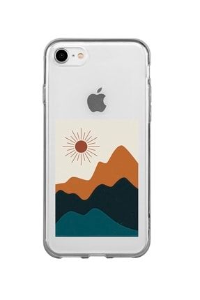 Iphone 7 Uyumlu Mountain & Sun Desenli Premium Şeffaf Silikon Kılıf iph7 desen
