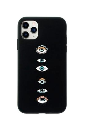 Iphone 11 Pro Max Renkli Gözler Desenli Siyah Telefon Kılıfı fdgd43egf