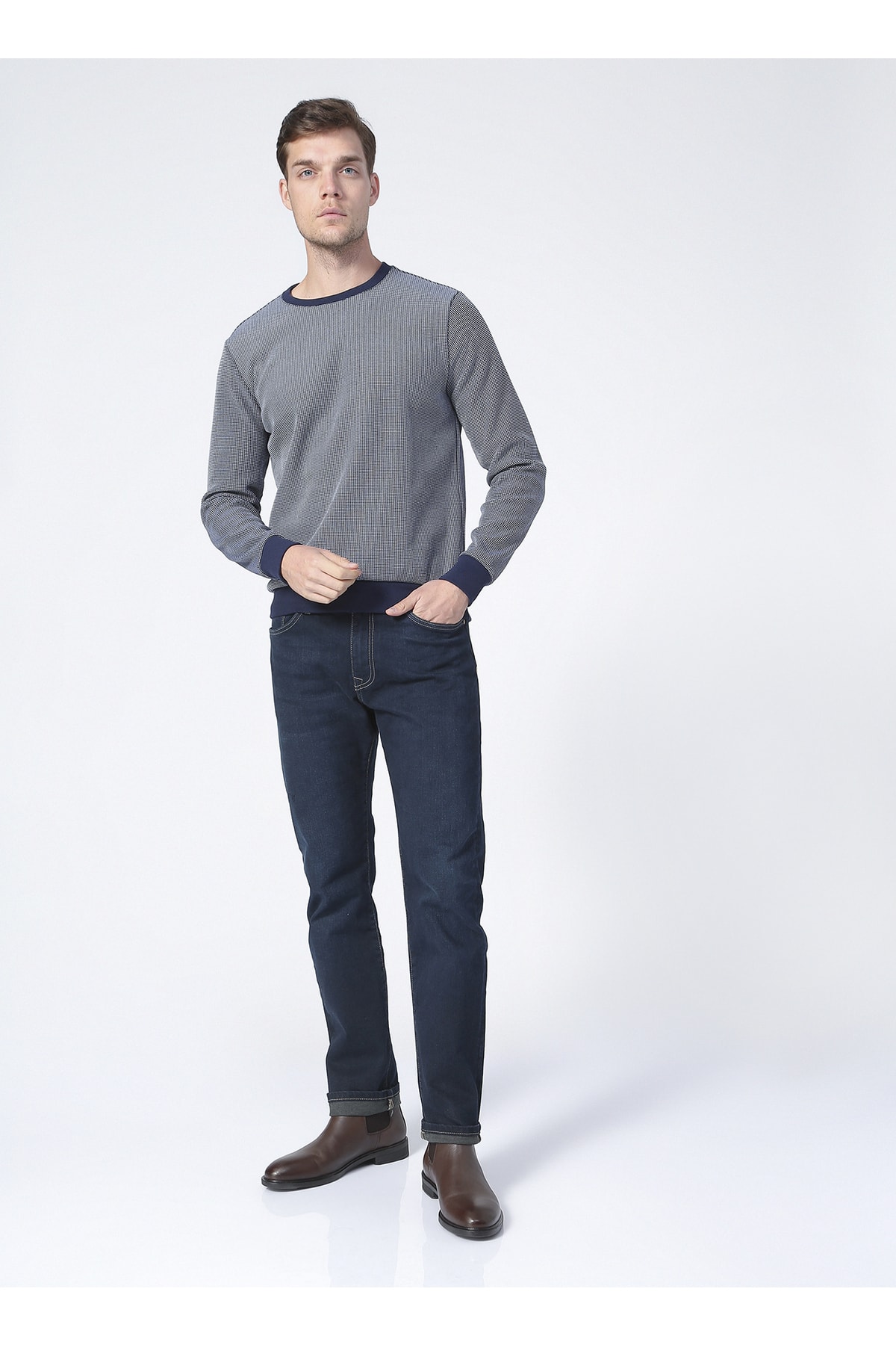 سویشرت مردانه آبی سرمه ای فابریکا | 5002721881 اورجینال - تصویر 2