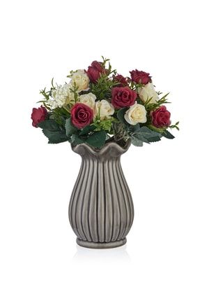 Seramik Vazolu Yapay Çiçek Ufak Şakayık Kırmızı E-6032