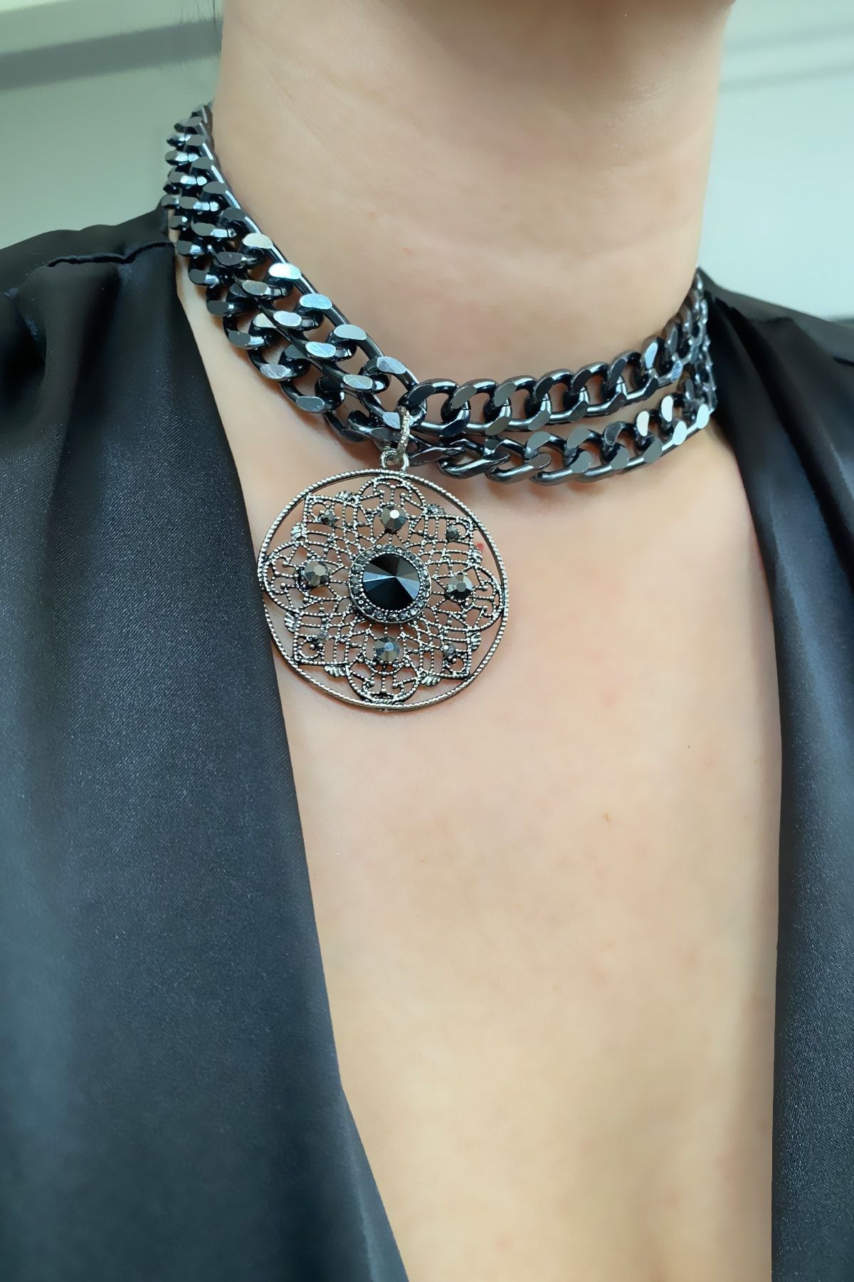 im Design Double Row Black Choker Necklace Trendyol