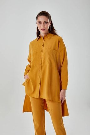 Klasik Yaka Oversize Safran Gömlek Tunik M2MZ1030130015