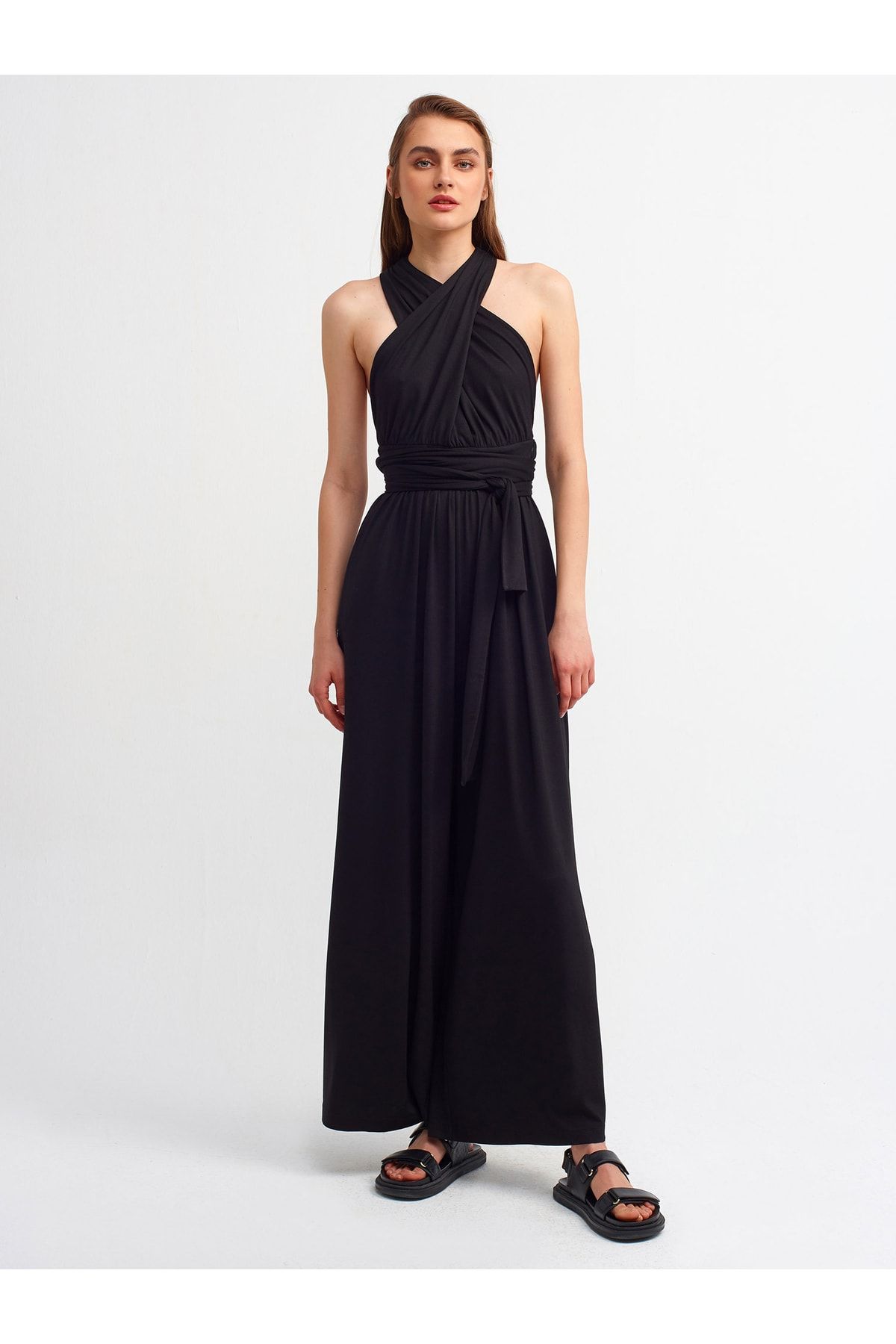 Dilvin-7956 Neckholder-Jumpsuit-schwarz 4