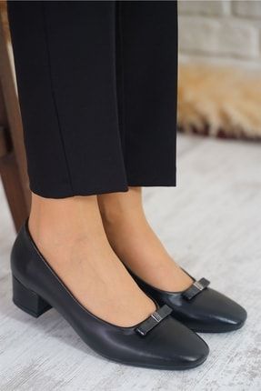 Ollie Kare Burun Fiyonk Kadın Topuklu Ayakkabı Siyah Saten 260 20Y111