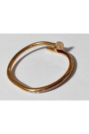 Paslanmaz Çelik Rose Gold Taşlı Kelepçe Çivi Bileklik Bec-000178