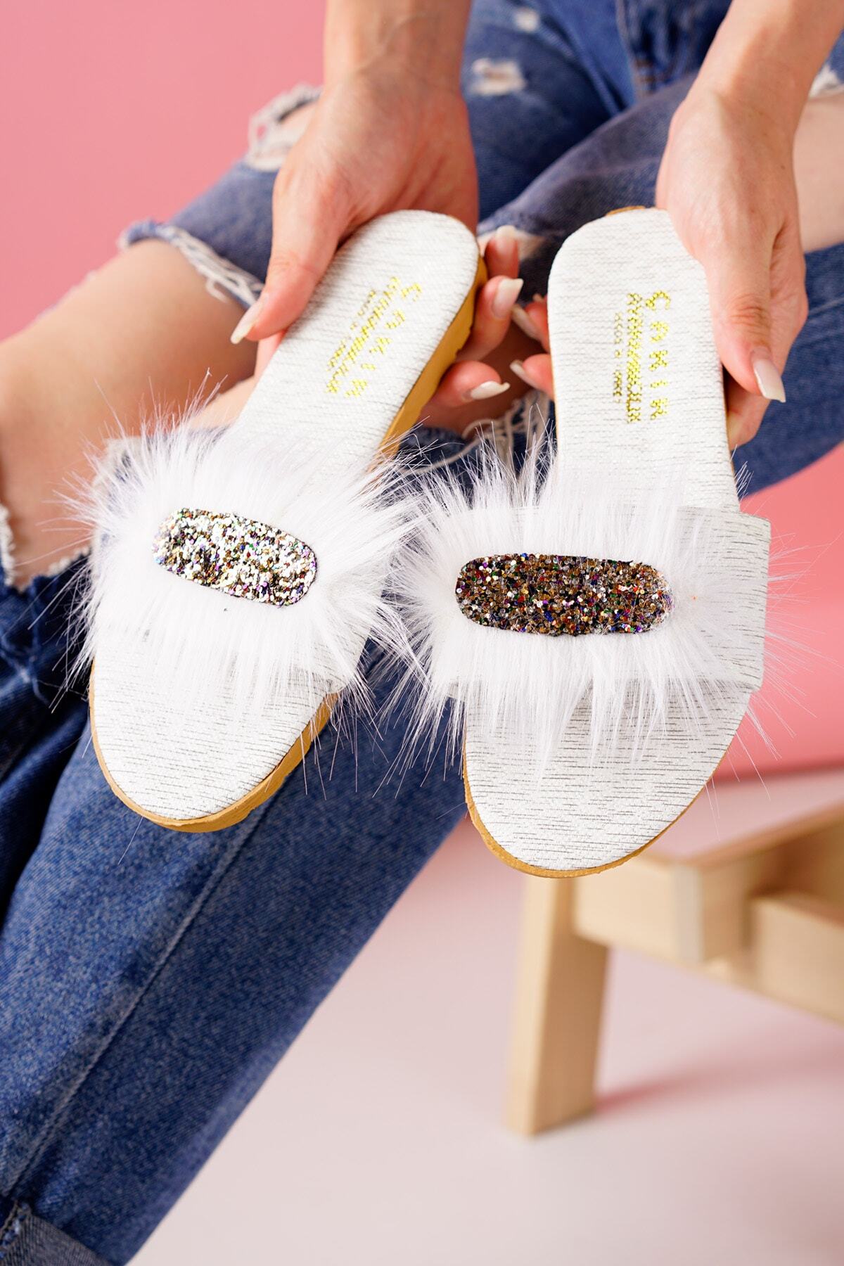 PNR TERLİK-Women's Summer Beach Street Home Indoor Slippers White 1