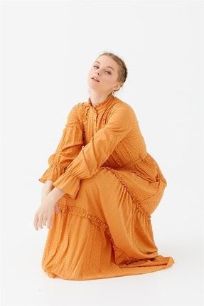 Çıtır Desen Düğmeli Tarçın Elbise Famelin-70061