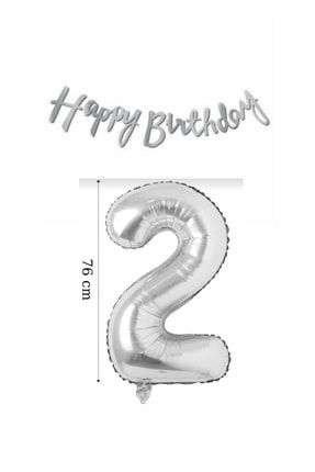 2 Yaş Doğum Günü Seti Gümüş Folyo Balon Ve Gümüş Happy Birtday Yazı LTS-BLN0536