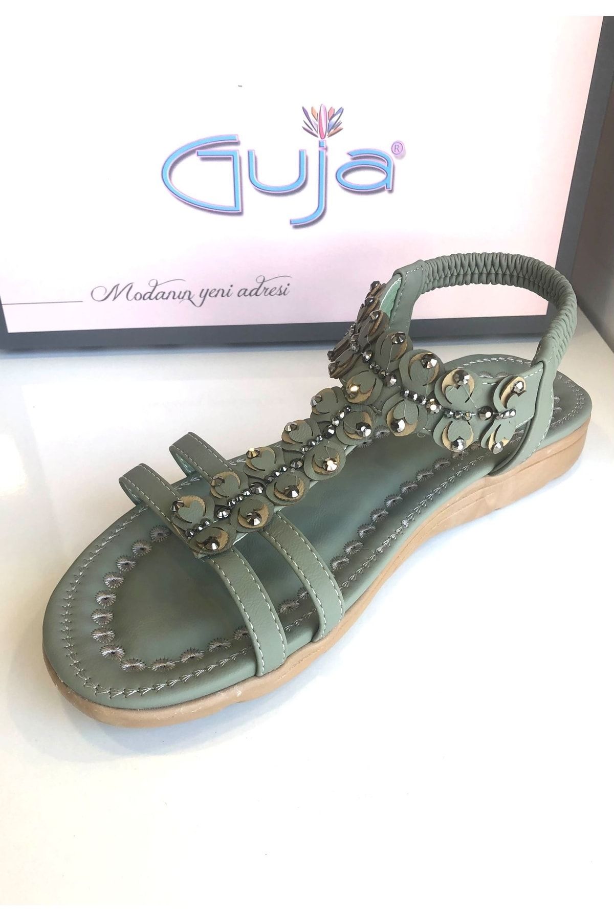 Guja Arme Cıty 22y150-7 Mint Yeşil Ortopedik Taşlı Sandalet VB8332