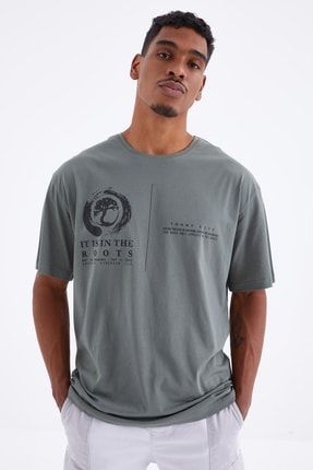 Çağla Minimal Baskılı O Yaka Erkek Oversize T-shirt - 88096 T12ER-88096