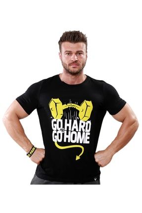 Erkek Siyah Go Hard Go Home T-shirt TEGHGH-01