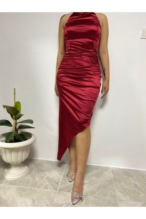 Kırmızı Saten Elbise CB00073627