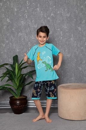 Erkek Çocuk Şortlu Dino Pijama Takımı %100 Pamuk 2836