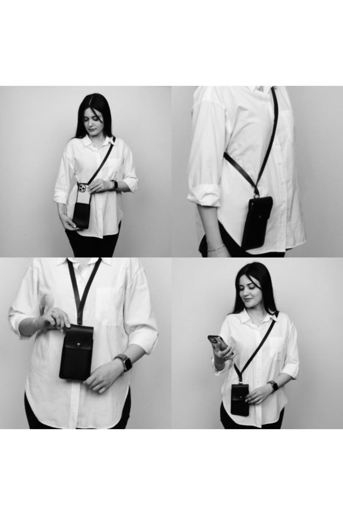 SUMTHINCS-Future Is Now Black Vegan Leather Card Holder Phone Shoulder Bag 5