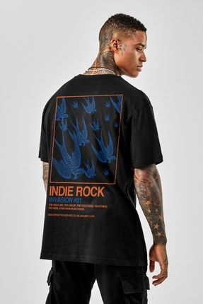 Pasage Oversize Indie Rock Baskılı Siyah Tshirt AOVRSZTSHRT89