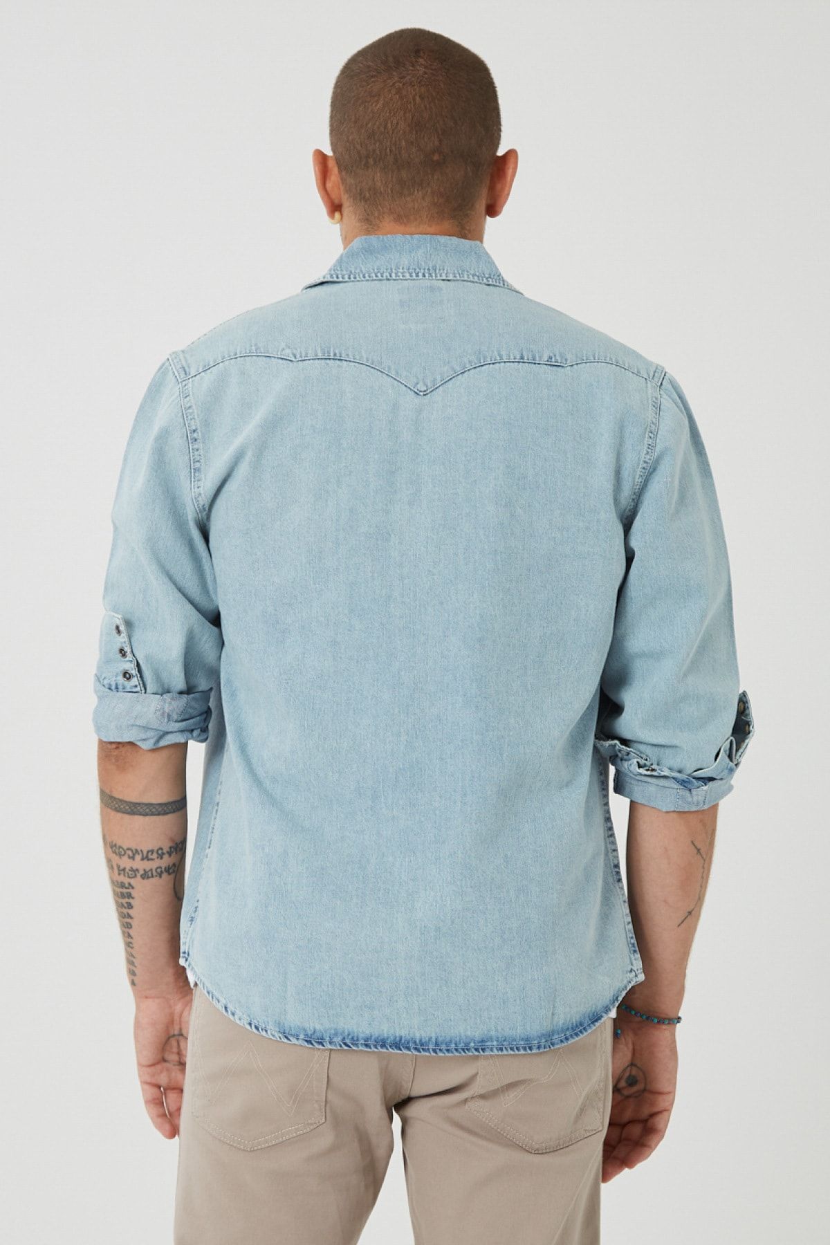 پیراهن / بلوز دکمه دار آبی مردانه بازوی بلند و باریک Wrangler