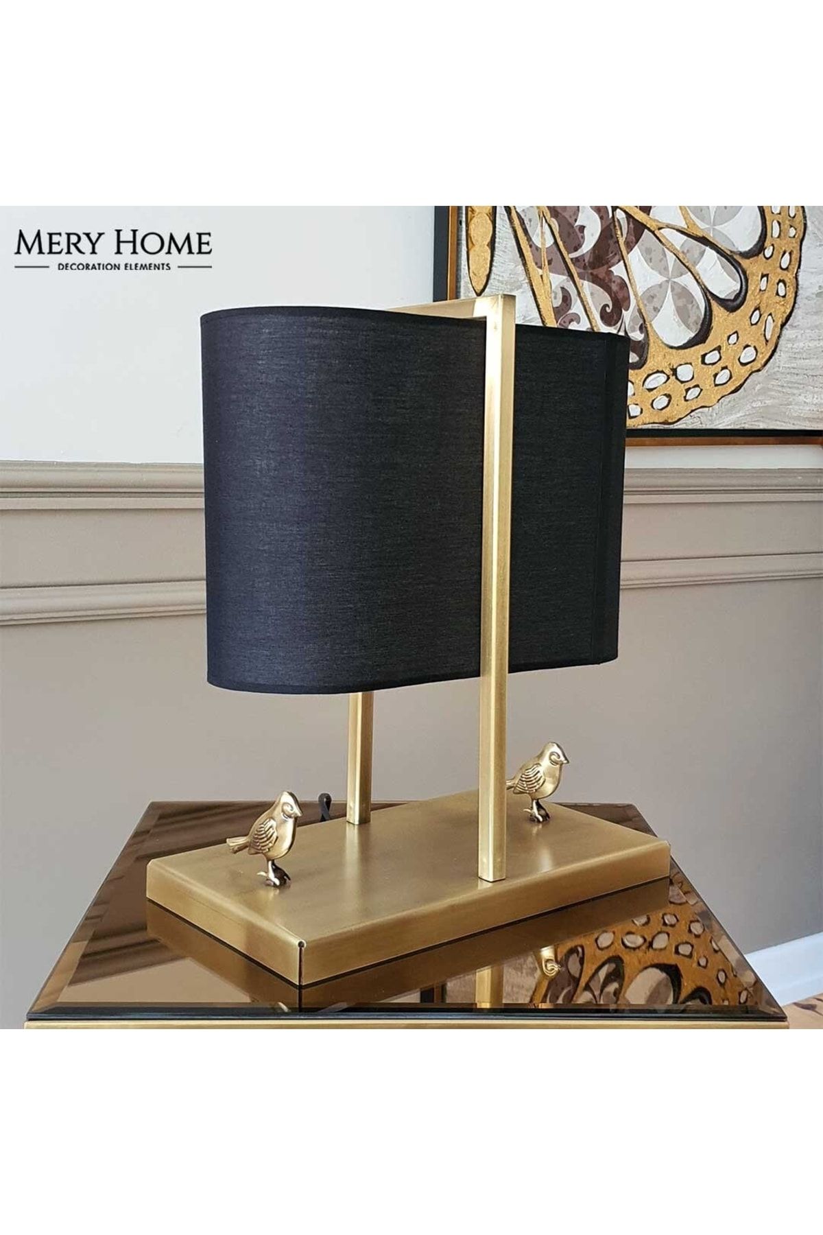Mery Home Larry Eskitme Gold Kuşlu Abajur