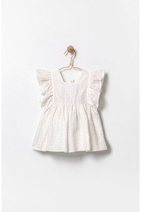 Kız Çocuk Beyaz Dantelli Astarlı Kısa Kollu Elbise Mg14022021