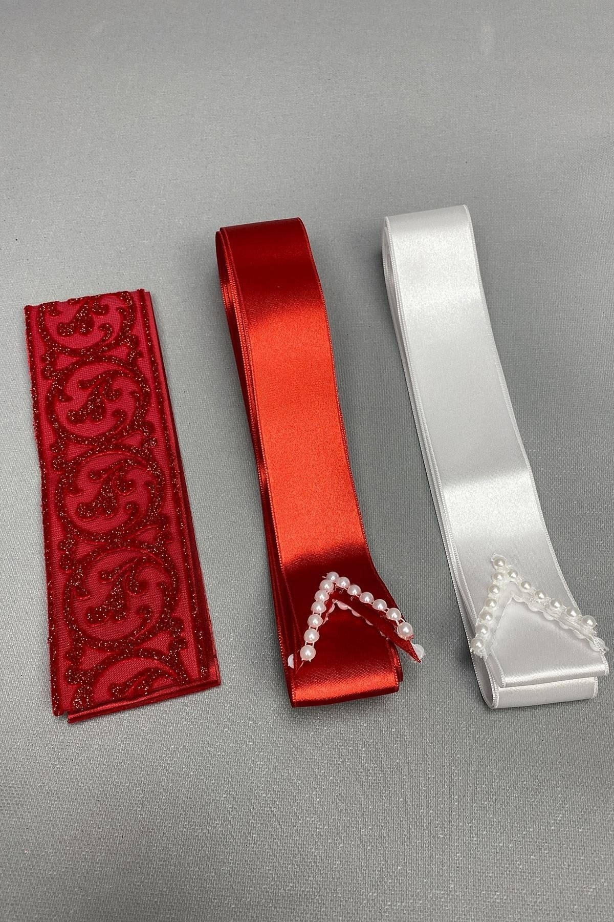Red White Jewelry Ribbon Set And Bridal Waistband – Bridal Accessory, Stylish Design, Women's Accessory