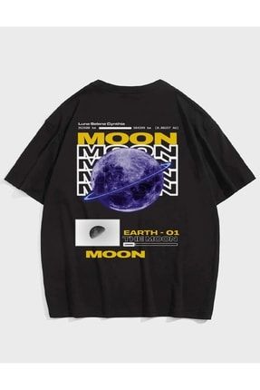 Unisex Moon Baskılı Oversize T-shirt 1452178
