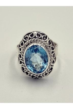Mavi Topaz Taşlı El Yapımı Gümüş Yüzük MRSLVR0092TR