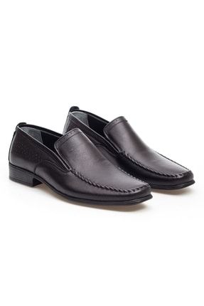 Siyah Hakiki Deri Bağcıksız Klasik Erkek Ayakkabı A20EYMYM0006