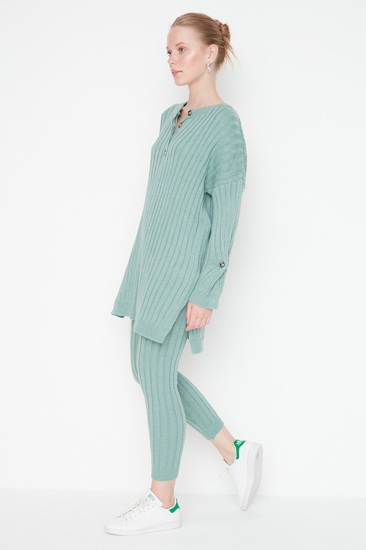 Trendyol Collection Mint Corduroy Wide Fit úpletový spodní a horní set TWOAW22AU0039