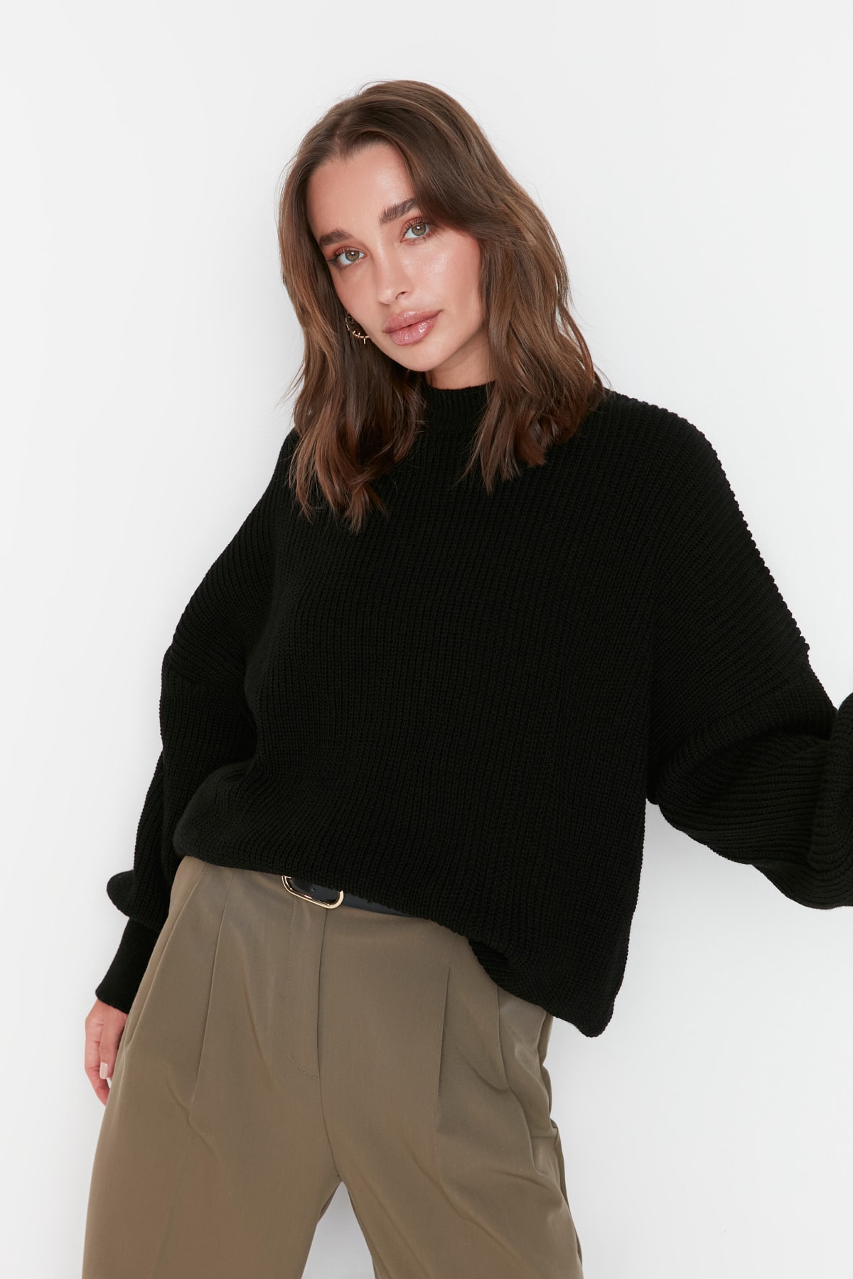 Trendyolmilla  Siyah Geniş Kalıp Basic Triko Kazak TWOAW23KZ01448 - Görsel 8