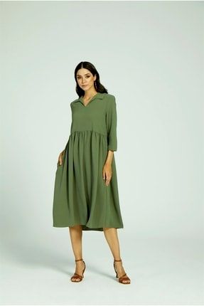 Kadın Gömlek Yaka Uzun Elbise VN3008