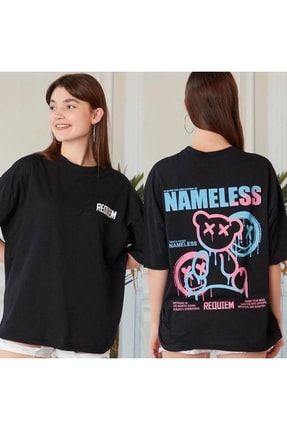 Siyah Oversize Nameless Sırt Baskılı T-shirt tişört-nameless