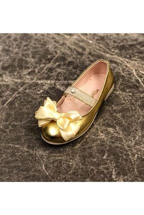 Kız Çocuk Fiyonklu Babet Ayakkabı Gold AZ220206