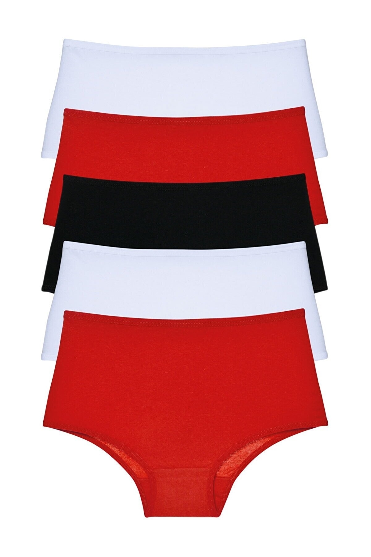 Women's Black White Red 5-Pack High Waist Panties