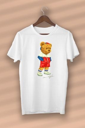 Teddy Bear - In Style Baskılı Organik Pamuk Beyaz Unisex - Kadın - Erkek - T-shirt HB-190