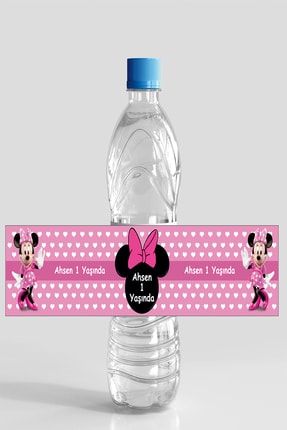 14 Adet Kız Çocuk Mickey Mouse Temalı Pembe Su Şişesi Etiketi Kişiye Özel Doğum Günü Süsü 21*4.5 has23624789