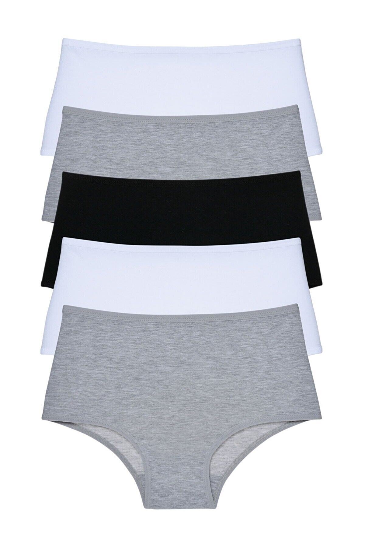 Women's Black White Gray 5-Pack High Waist Briefs