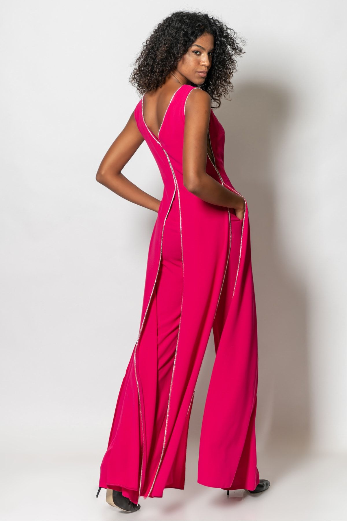 RENGIN-Jumpsuit with Stone Stripes on the Edges 3