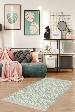 Geometrik Desenli Dijital Baskı Yıkanabilir Kaymaz Taban Modern Kilim Desen Salon Halı (bej) BFOGEO10
