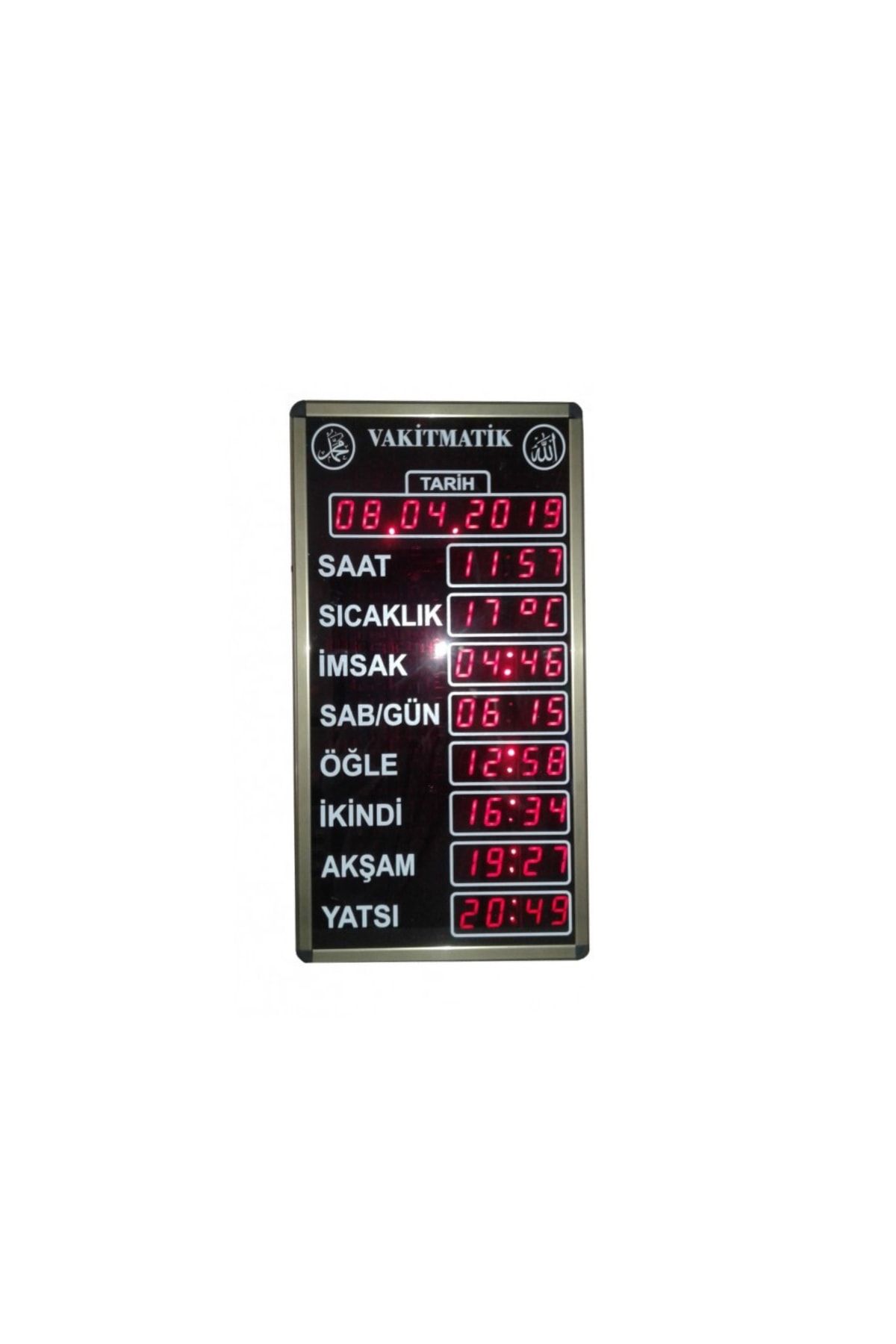 TEKNOMERKEZ Ezan Okuyan Cami Namaz Vakitmatik Kasa Ölçüsü: 29,5x52 Cm