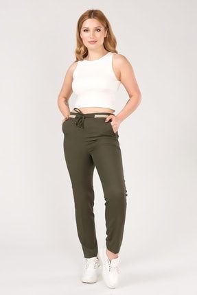 Kadın Şerit Detaylı Bel Lastikli Pantolon Haki SDF.5273