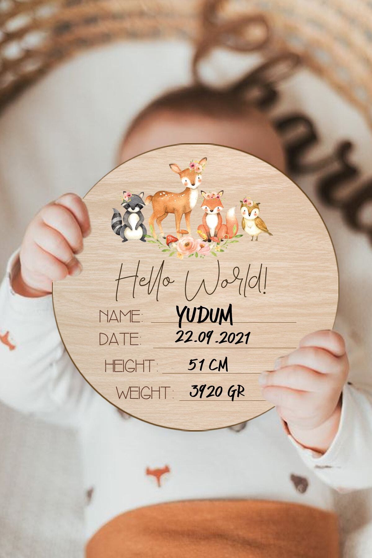 Enjoymydesign Bebek Künyesi Ahşap Doğum Bilgileri Panosu 16.5 cm Yenidoğan Bebek Hediyelik Ahşap Künye Anı Kartı fotoğrafı 2 (önizleme)