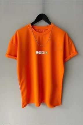 Unisex Turuncu Brooklyn Baskılı T-shirt modagenlesbnjmns
