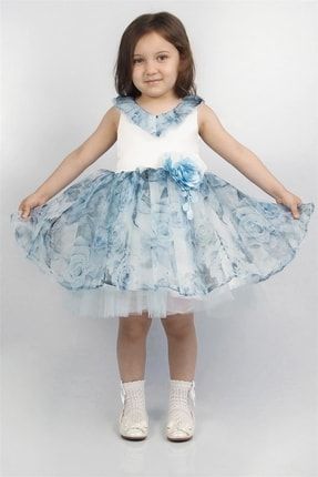 Kız Çocuk Çiçekli Tüllü Elbise Mavi 2743 145612_117575