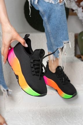 Kadın Sneaker Bağcıklı Triko Esnek Hafif Ve Kalın Taban Yürüyüş Spor Ayakkabı 400 PRA-5825244-121727