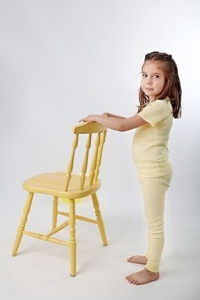 Organik Pamuklu Fitilli Sarı Renk Çocuk Kısa Kollu Takım SBM000013-yellowtshirtset