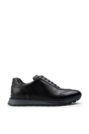 Hakiki Deri Siyah Sneaker Erkek Ayakkabı 01738MSYHT04