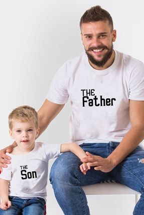 The Father The Son Baskılı Baba Oğul Tişört Kombin-beyaz BBA-OGL-019