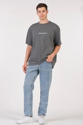 Unisex (erkek -kadın) Oversize ( Bol-salaş ) T-shirt Renk Antrasit Never Give Up 27112018NVRGVE